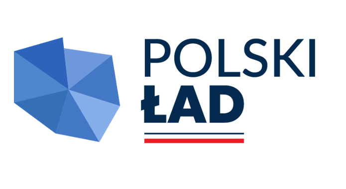 Ikona o kształcie Polski i obok napis Polski Ład